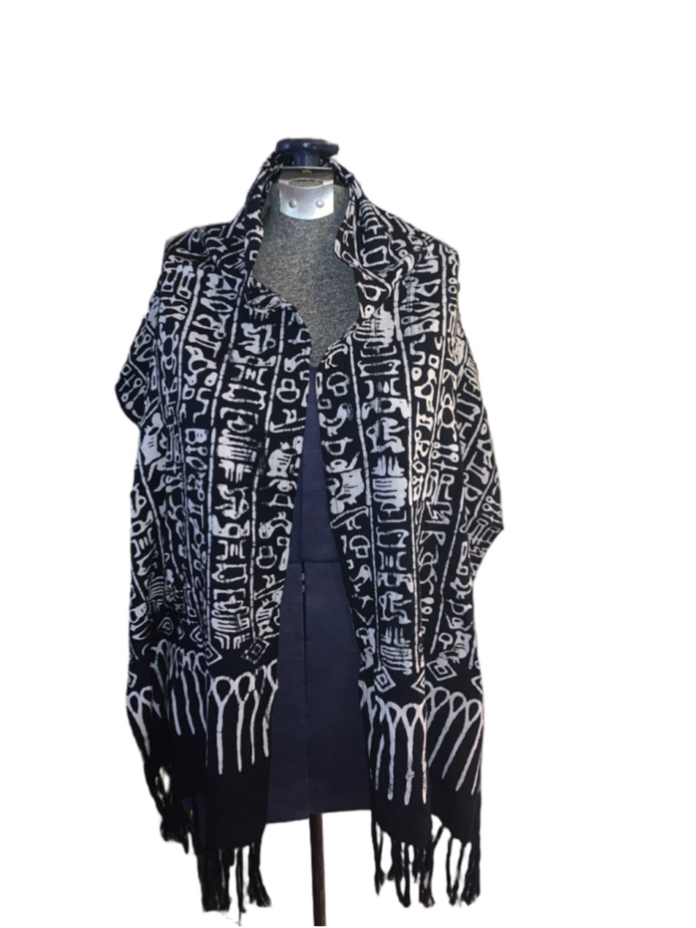 Women's Unbranded Hieroglyphic Print Scarf, One Size, Black and White